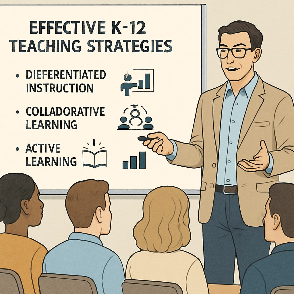 A researcher delivering a presentation on effective K12 teaching strategies to a group of educators. University of California employee presenting findings to educators.