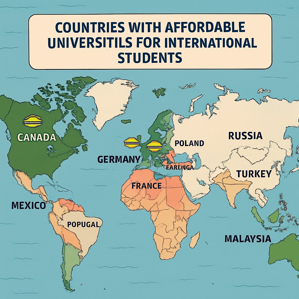 A map showing countries with affordable universities for international students. Map highlighting countries offering affordable education for AS-level students.