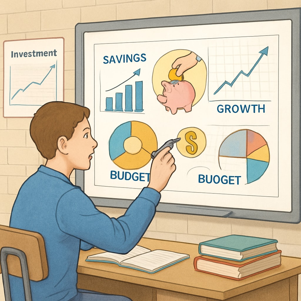 Student engaging with financial literacy tools in school.