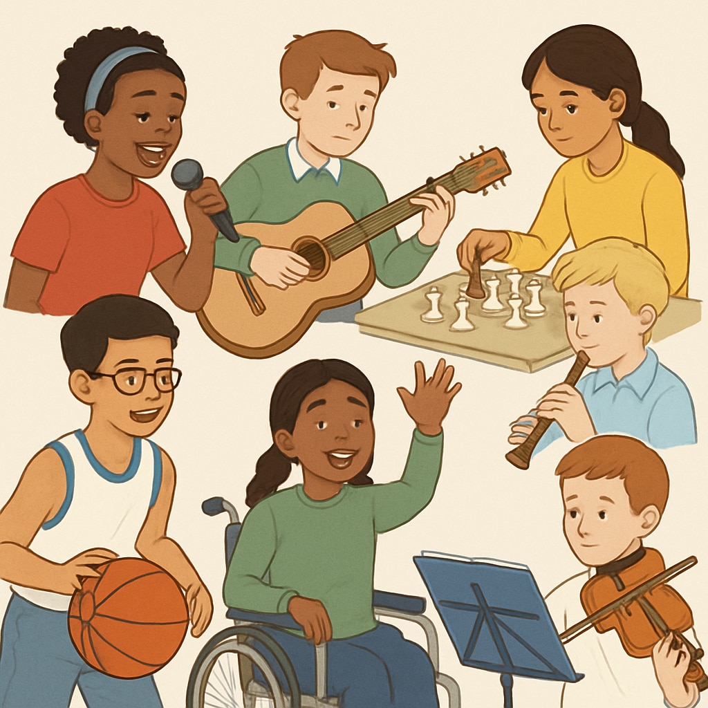 A diverse group of students participating in extracurricular activities, emphasizing varied talents and inclusivity. Diverse students engaging in extracurricular activities showcasing varied talents.