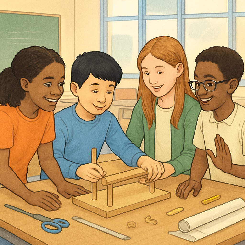 Students collaborating on a project to demonstrate emotional growth and teamwork