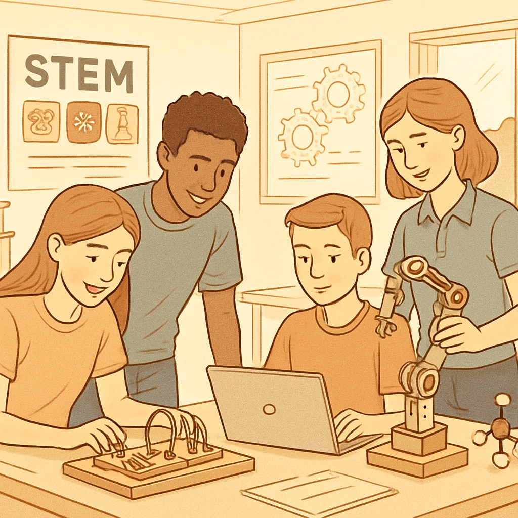 A group of high school students exploring STEM career options through an interactive workshop. High school students participating in a STEM career workshop.