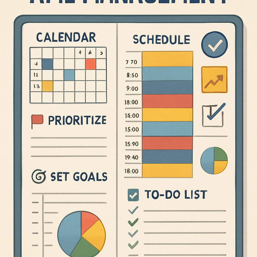 A planner or digital calendar representing effective time management strategies taught in schools. A planner displaying time management techniques, emphasizing practical life skills.