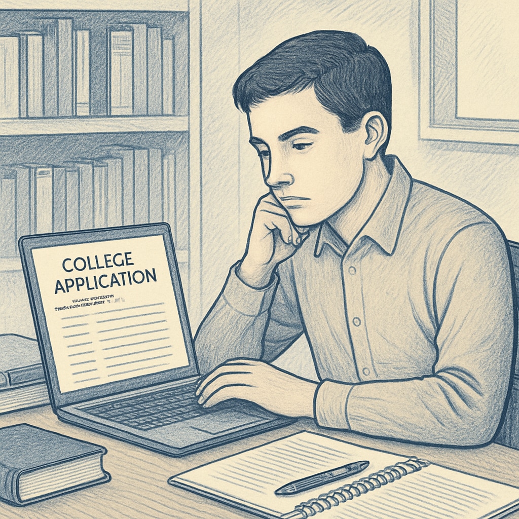 A student reviewing their college application on a laptop, emphasizing the importance of accuracy and honesty. Student reviewing a college application for accuracy and honesty.