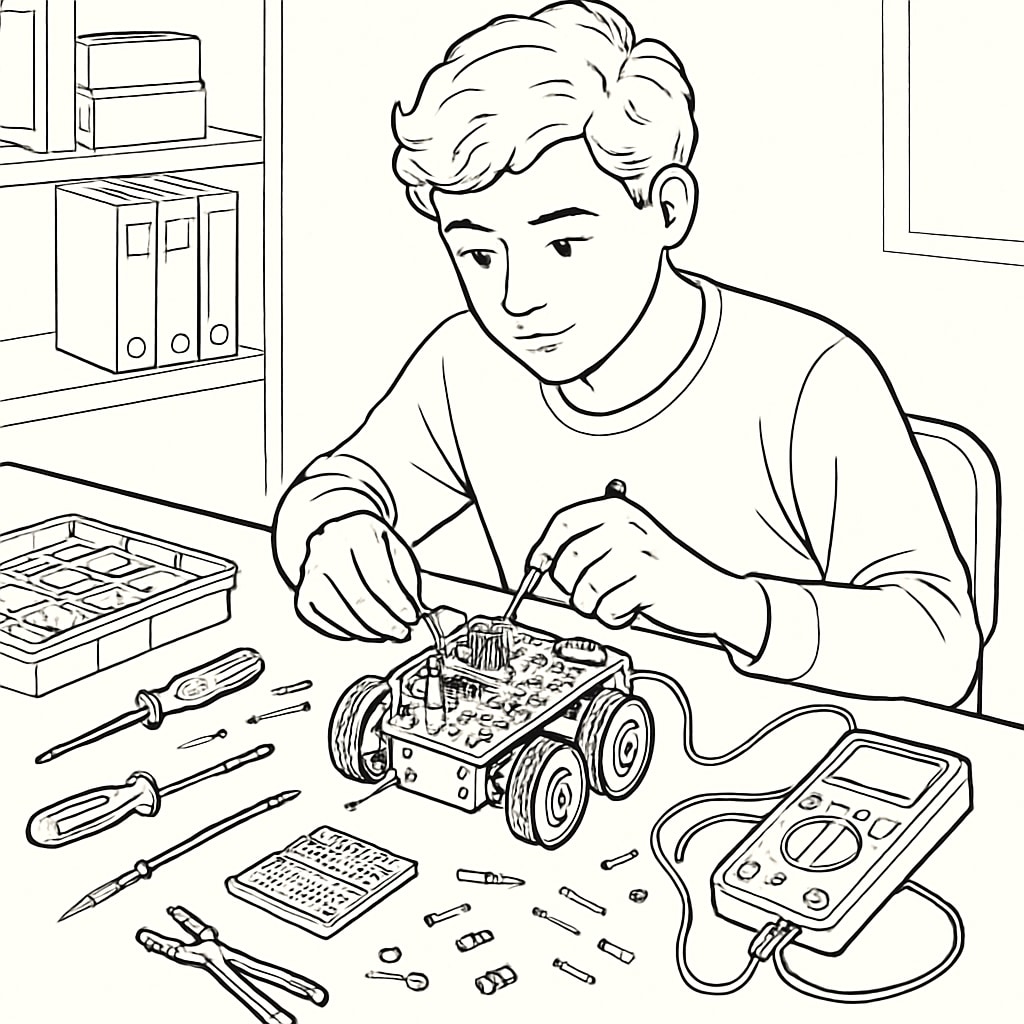 A student engaging in a hands-on robotics project to explore their interest in engineering. High school student working on a robotics project to explore STEM interests.