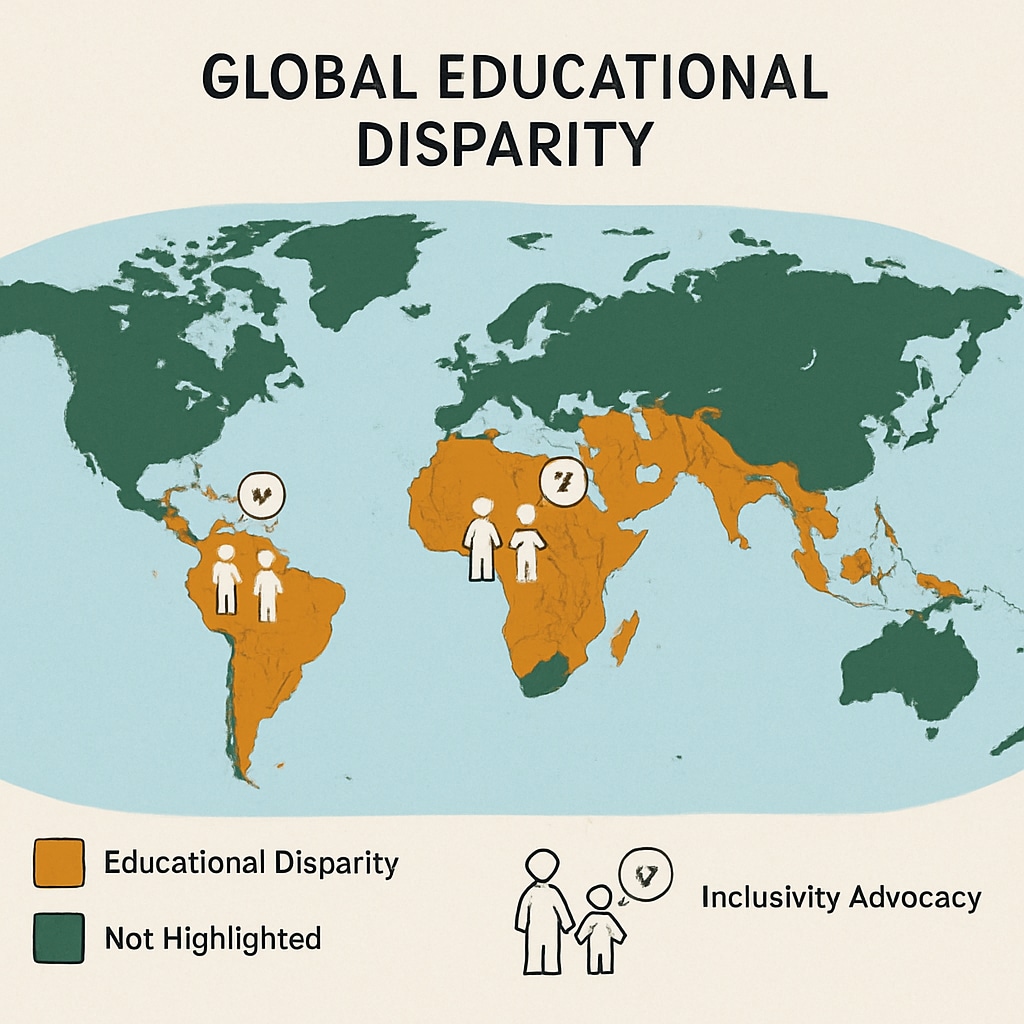 Global map highlighting regions with educational challenges.