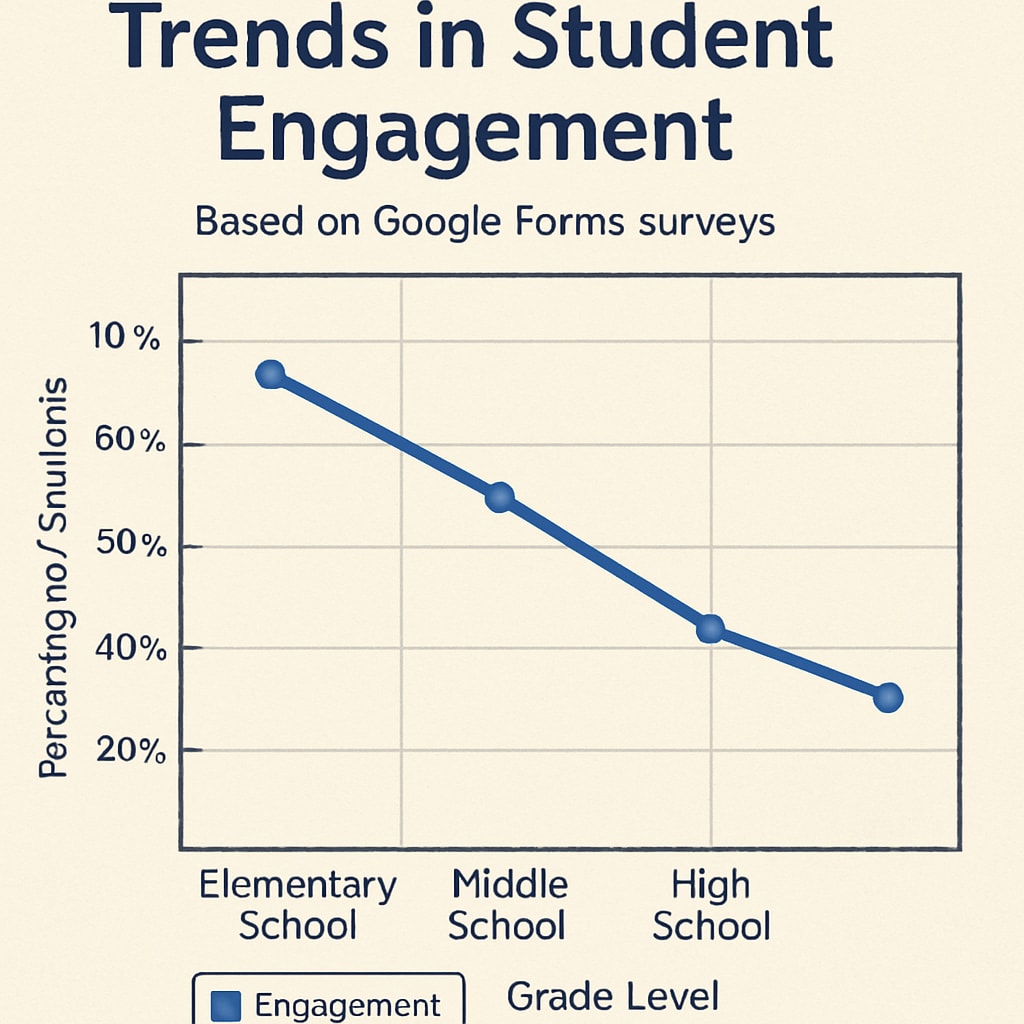 A chart created from Google Forms survey data, illustrating trends in student engagement among K12 students. Chart showing K12 student engagement trends from Google Forms data