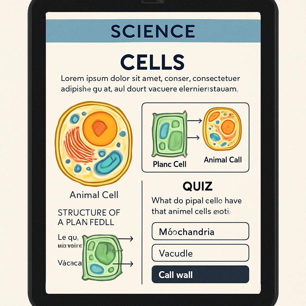 Interactive education app showcasing a science module on a tablet screen.