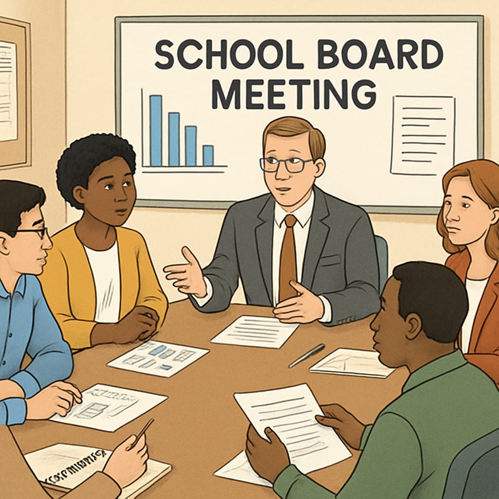 School board members collaborating on policies and decisions.