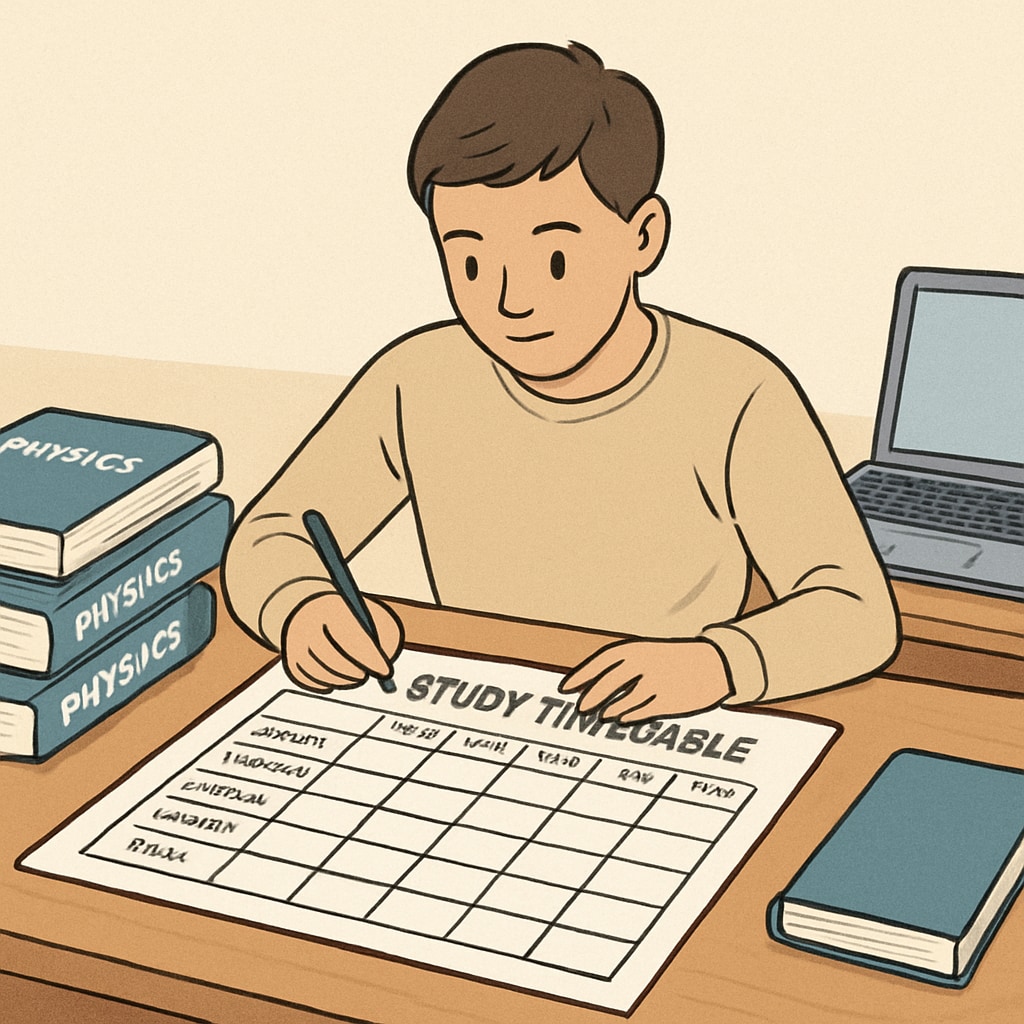 A student organizing a study timetable for physics backlog exams.