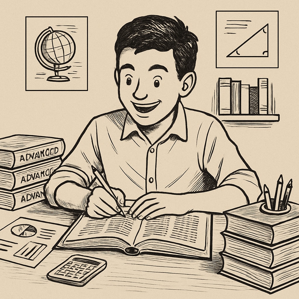 Gifted student studying advanced academic materials for learning enhancement.