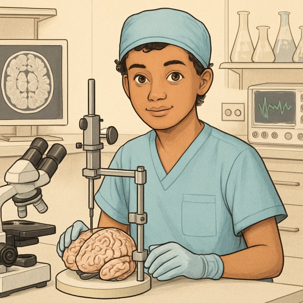 Aspiring neurosurgeon using advanced tools for academic and career preparation.