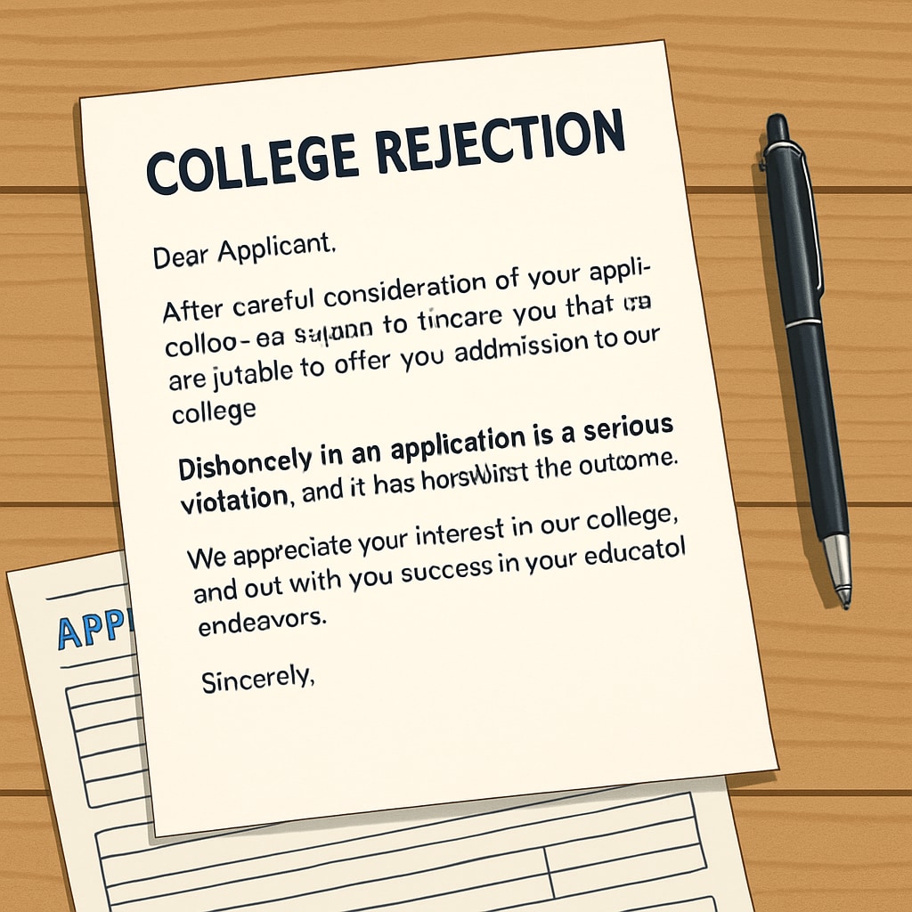 A college rejection letter, emphasizing the consequences of dishonesty in applications. College rejection letter as a result of dishonesty
