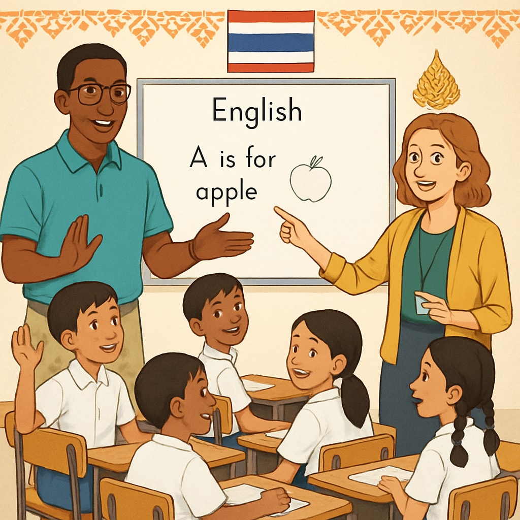 Thailand English Teaching Camp classroom with international educators teaching Thai students.