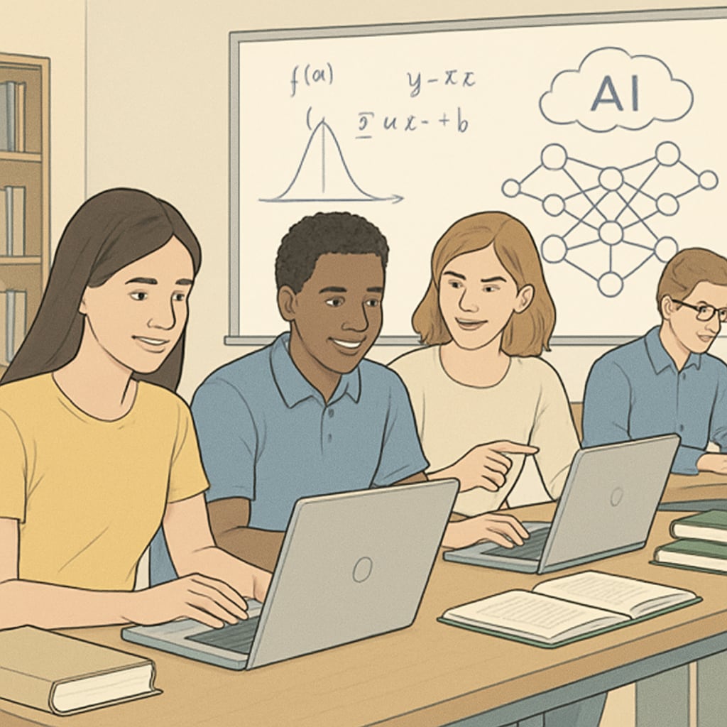 Undergraduate students collaborating on AI projects with limited resources.