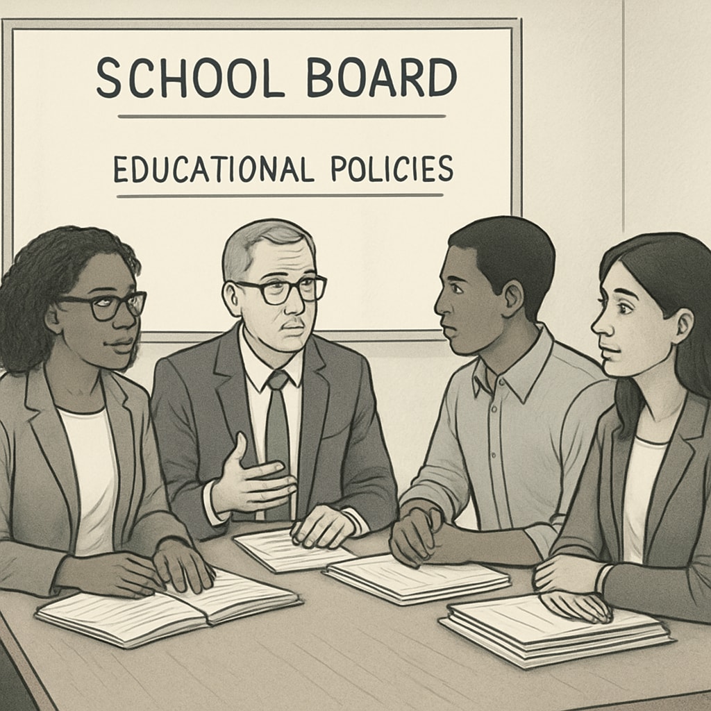 School board members discussing educational change and governance.
