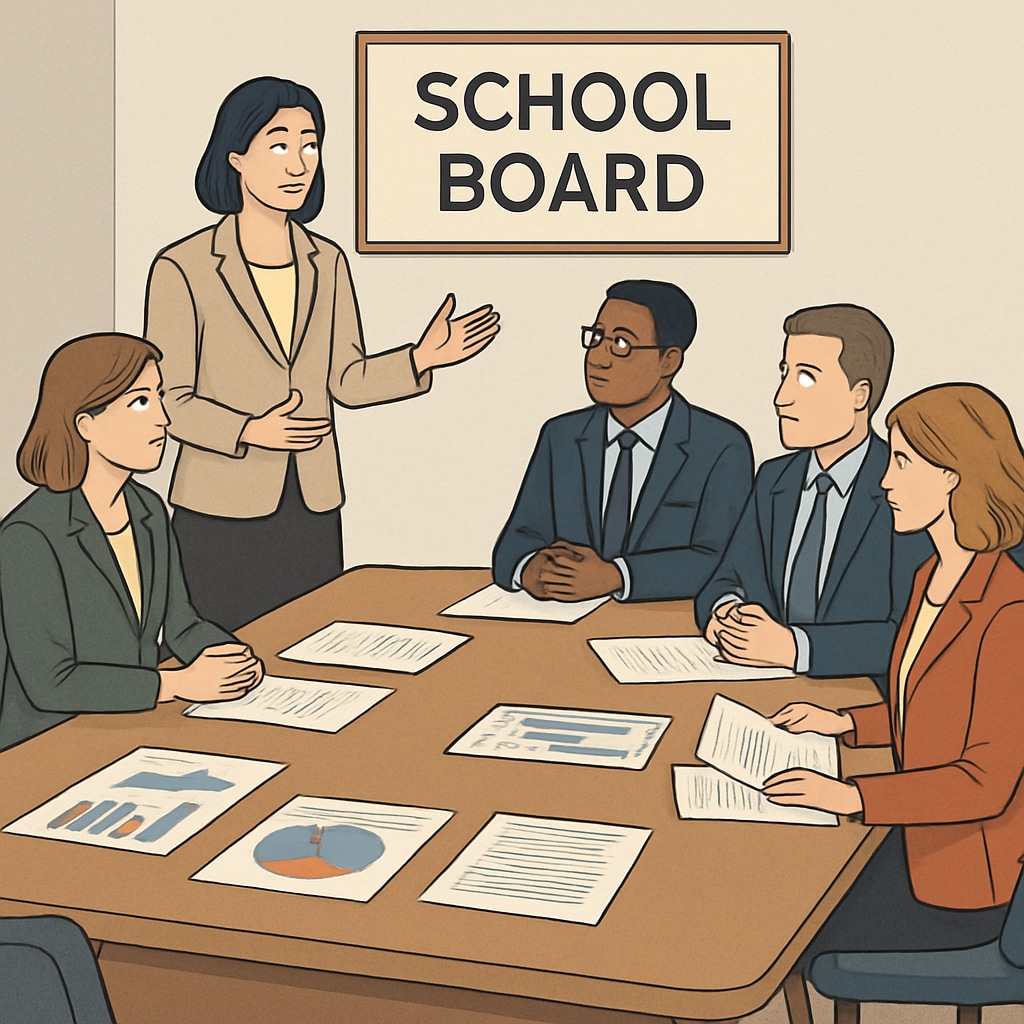 Effective school board members analyzing data to drive educational change.