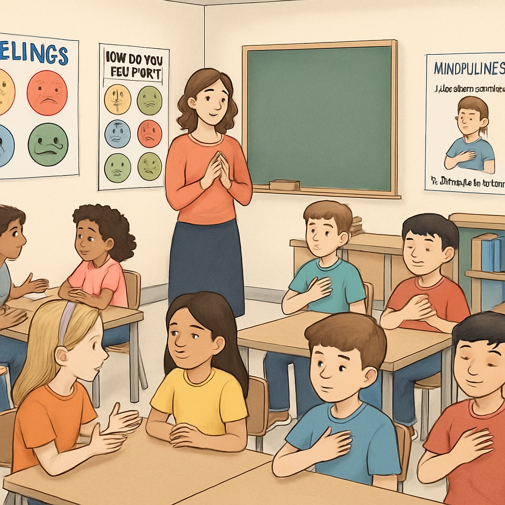 Students participating in emotional learning activities in a classroom to understand and manage emotions.