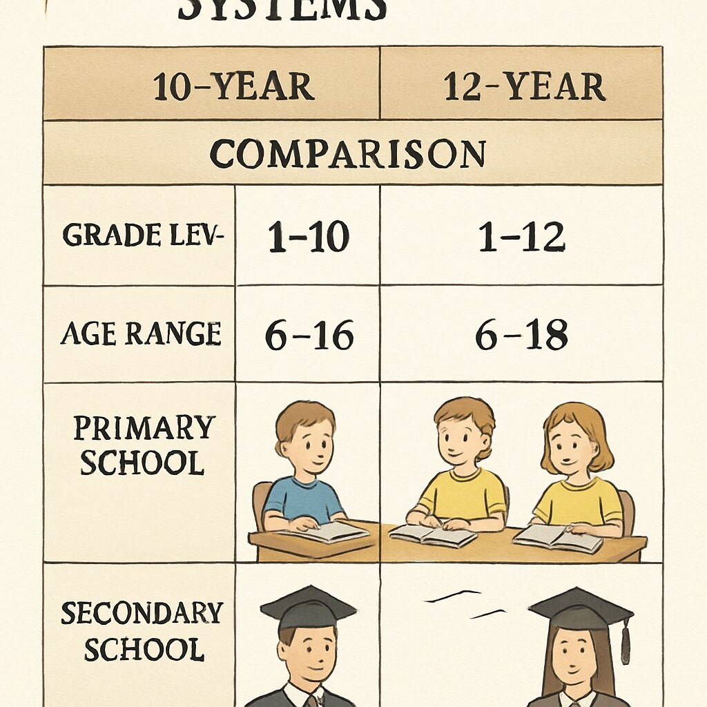 A comparison chart showing differences between 10-year and 12-year education systems. Chart illustrating disparities in global education systems.
