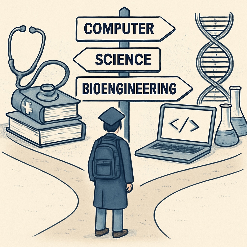 High school student considering STEM majors like medicine, computer science, and bioengineering.