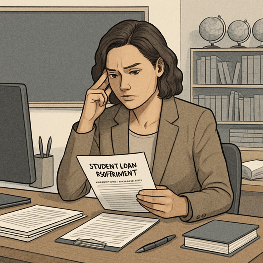 A teacher reviewing student loan repayment documents related to SAVE plan changes.