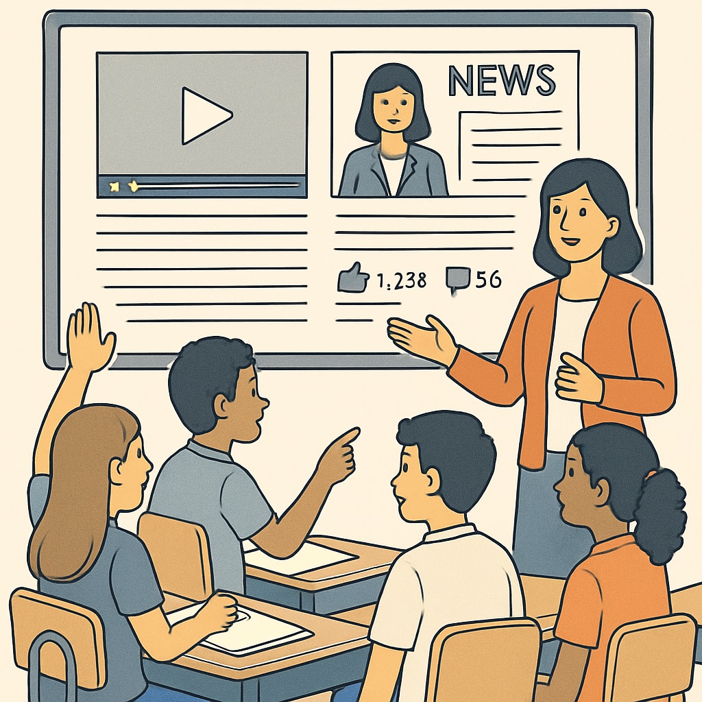 Students analyzing media content during a class discussion