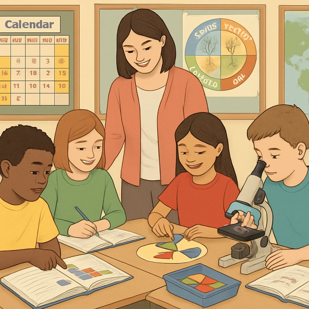 Students in a classroom participating in year-round education activities.