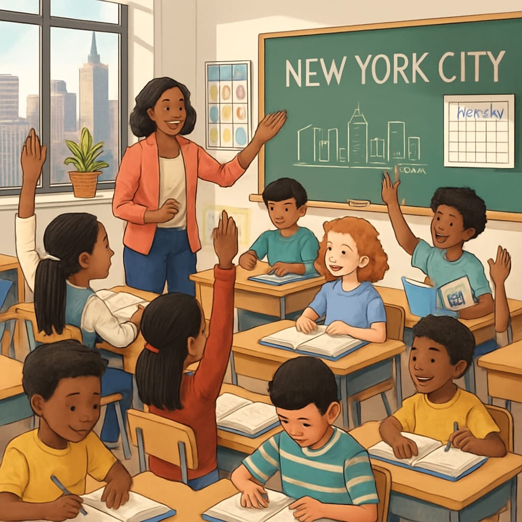 NYC classroom with students engaged in activities, representing the city’s education system.