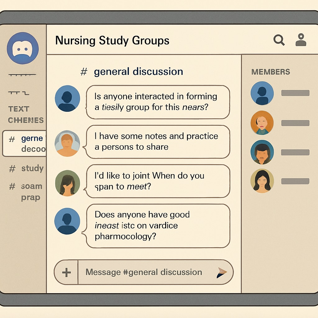 A Discord server for nursing study groups with organized channels and discussions.