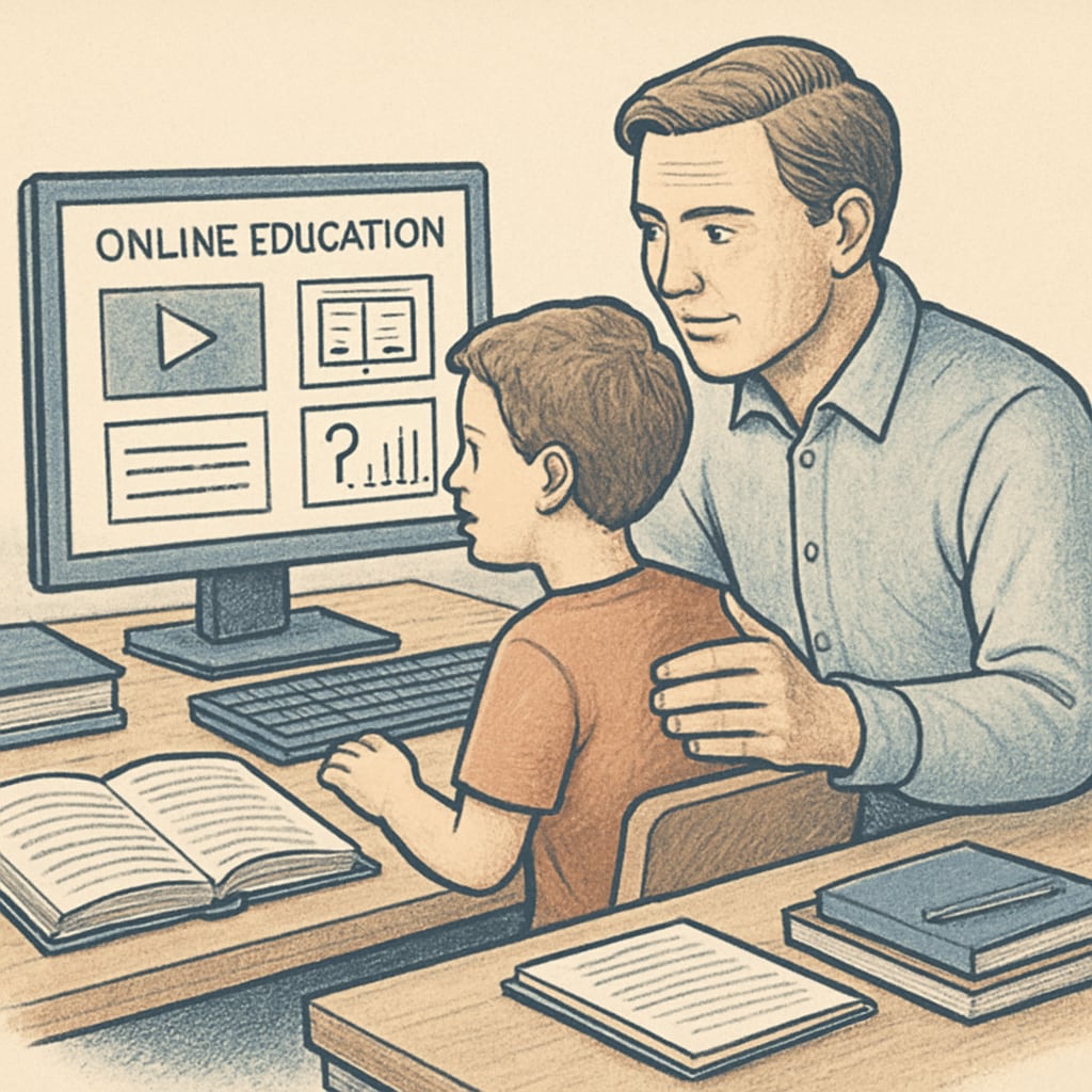 Parent and child exploring online learning tools for gifted education.