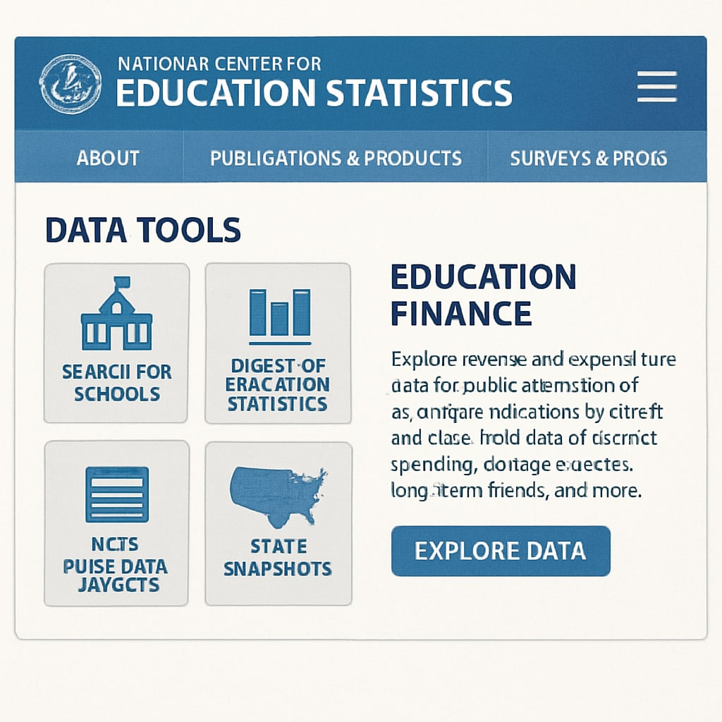 A screenshot of the NCES homepage, showcasing its data tools and education finance resources. NCES homepage with data tools and education finance resources highlighted.