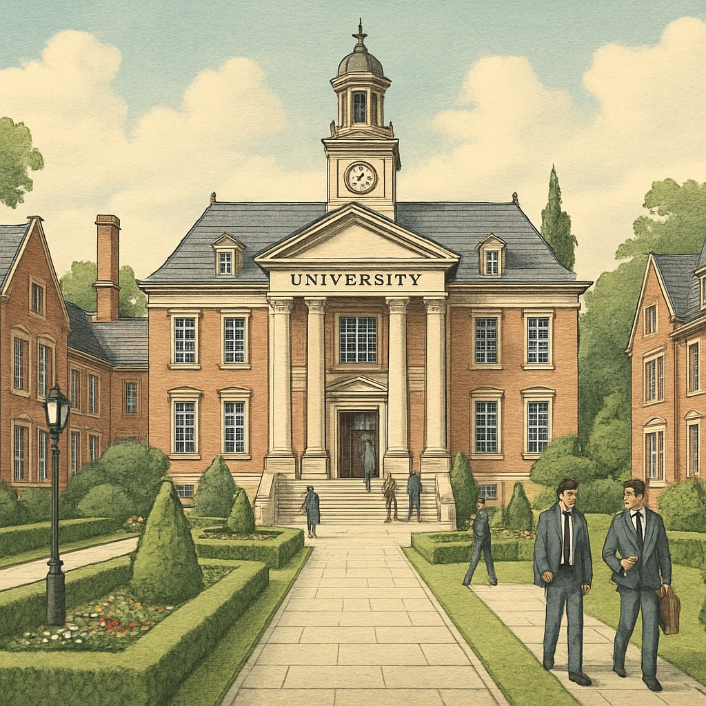 A European university campus, representing institutions enforcing strict admission requirements. European university campus highlighting strict admission policies.