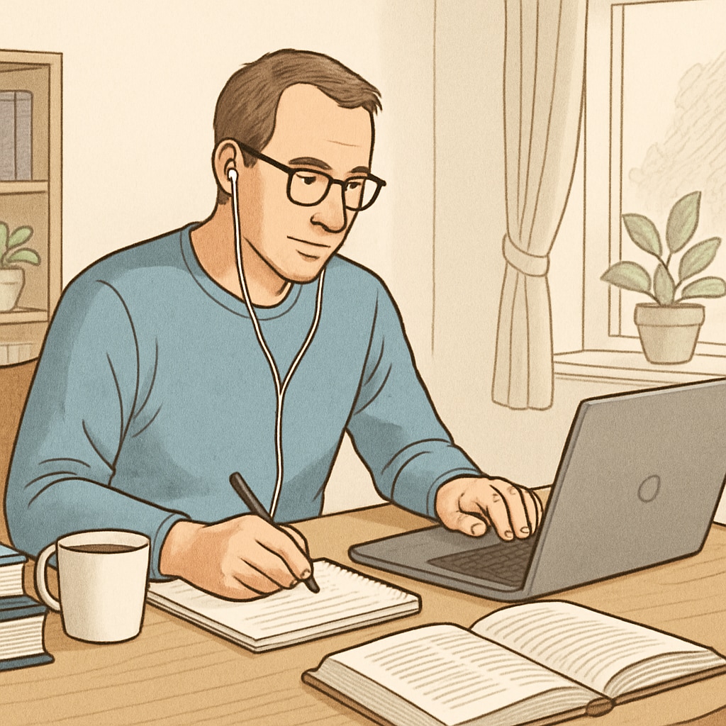 A student studying at home with their laptop, showcasing the flexibility of online education for adults. Adult learner engaging in online coursework as part of flexible education options.