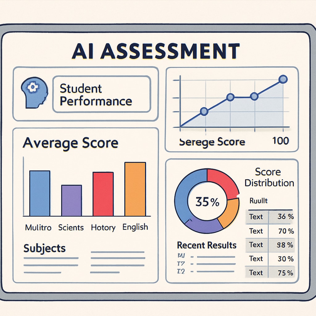 An AI-powered assessment dashboard displaying real-time analytics on student performance in various subjects. AI-driven assessment dashboard analyzing student performance data.