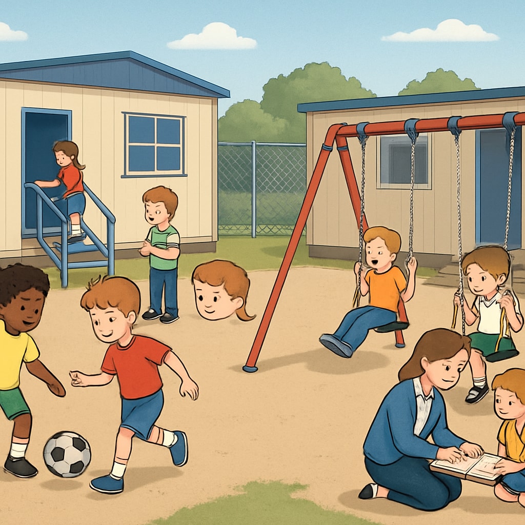 Temporary campus changes reducing playground facilities for primary school students.