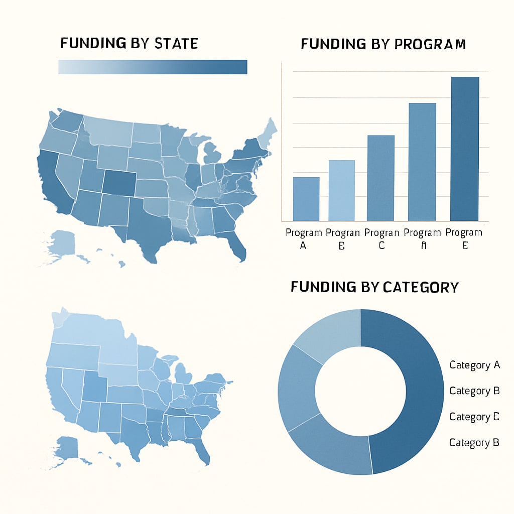 Data visualization of education funding by state or program, created using Tableau or Power BI.