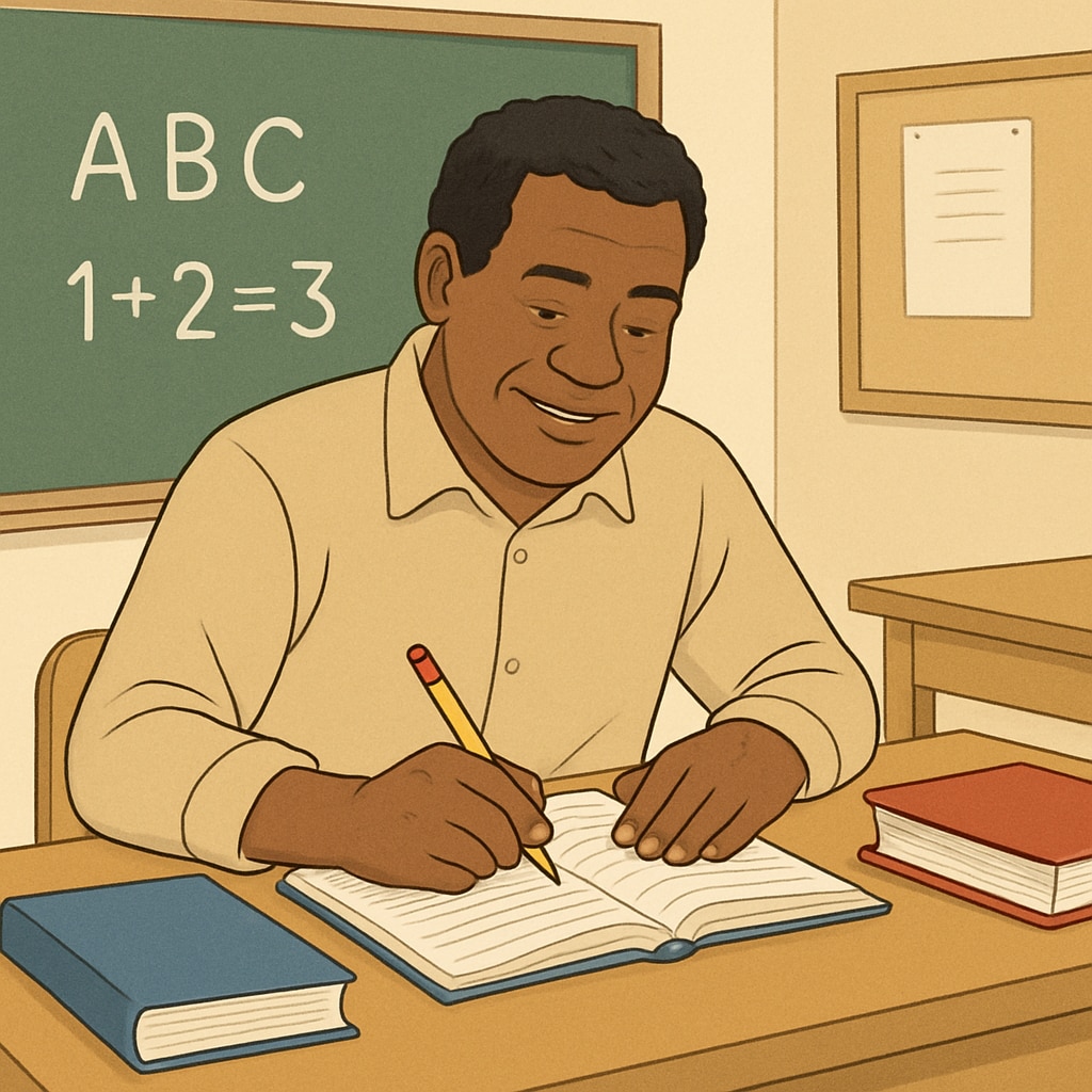 Adult learner studying foundational knowledge to overcome education gaps