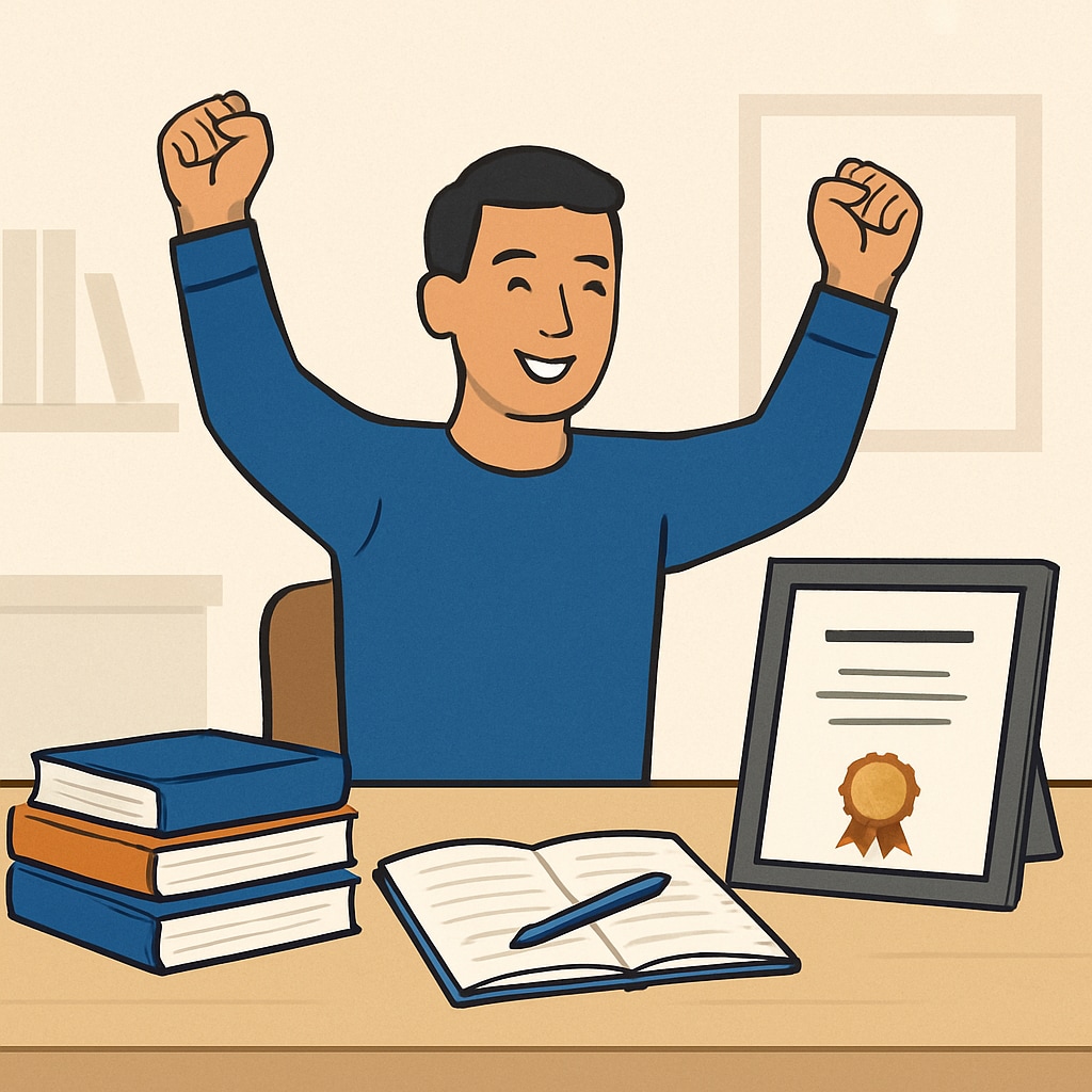 Adult learner celebrating progress in bridging educational gaps