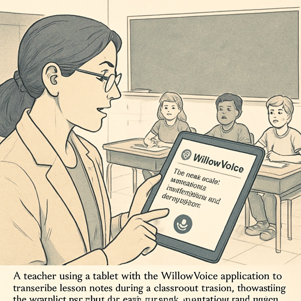 Teacher using WillowVoice for lesson transcription in class.