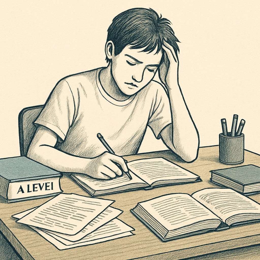 A student preparing for A Level exams with focused study materials.