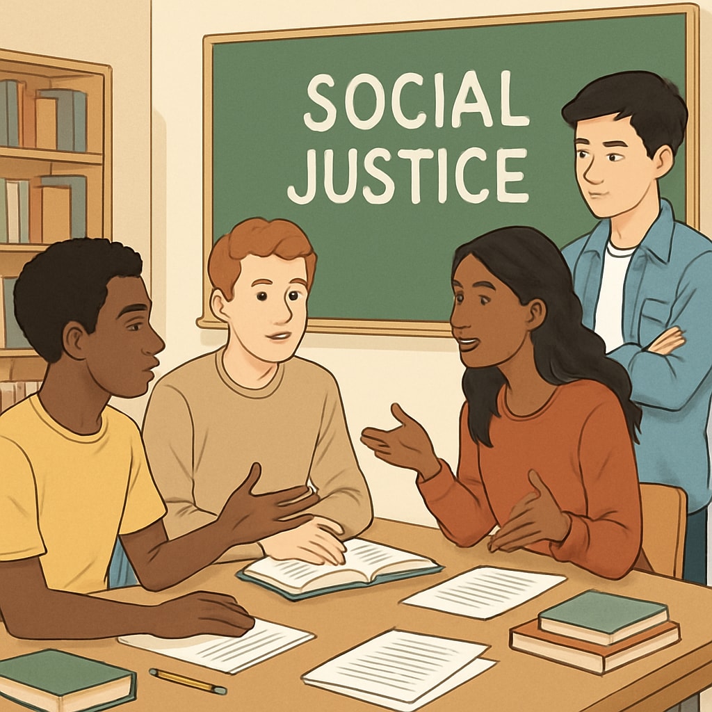 Students debating the role of wokeness in education.