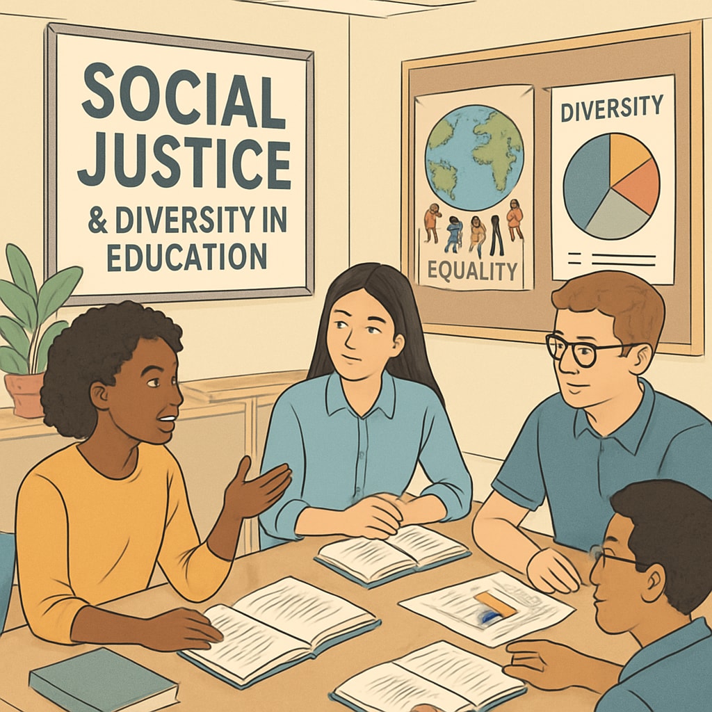 Students participating in a workshop on social justice and diversity in education. The image showcases active engagement, teamwork, and collaborative learning on contemporary social issues. Workshop on social justice and diversity in education