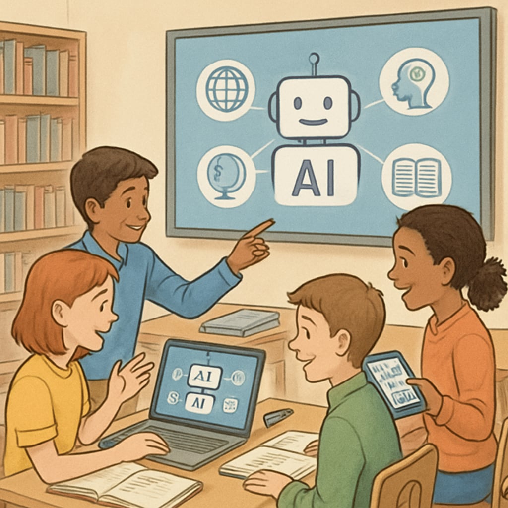 Students using AI tools in a classroom, highlighting the role of artificial intelligence in education.