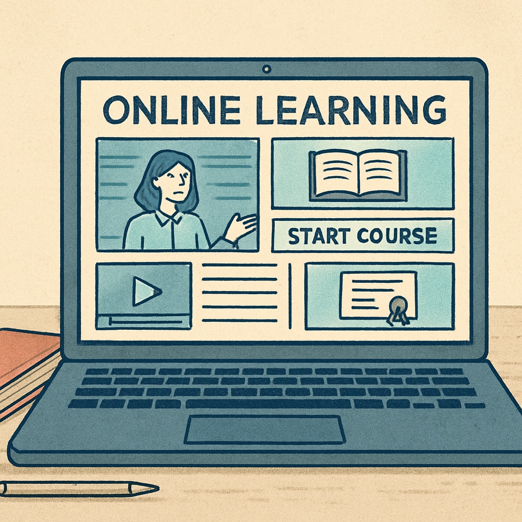 A laptop screen displaying an educational platform interface, symbolizing online learning opportunities. Educational platform interface for accessing free educational resources.