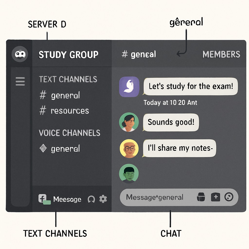 Discord server interface for collaborative learning and study groups.