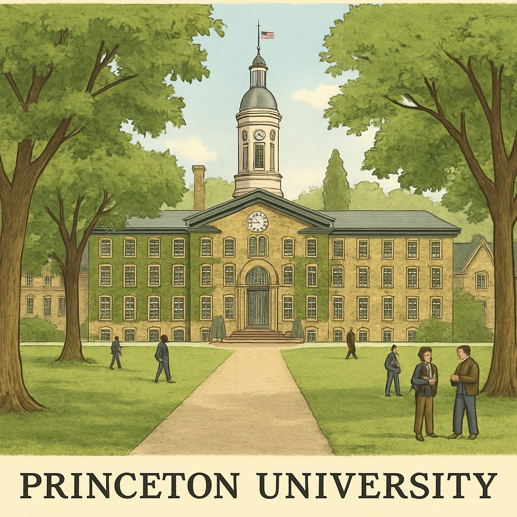 A historic view of Princeton University's campus, emphasizing its long-standing reputation. Princeton University's campus showcasing its historic reputation.