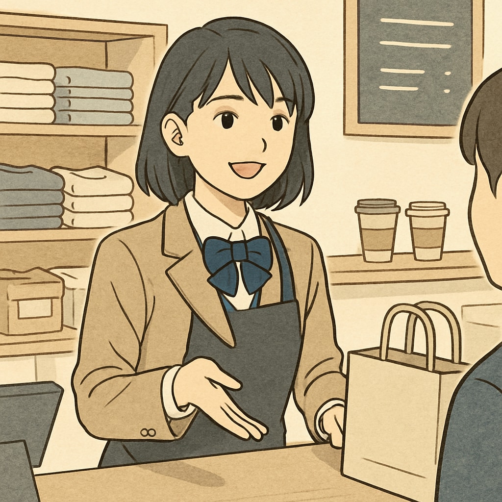 High school student working part-time and interacting with customers.