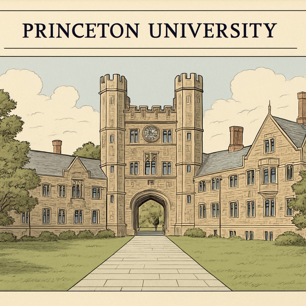 A view of Princeton University’s iconic campus, emphasizing its architectural grandeur and historical prestige. Princeton campus showcasing its historical architecture and Ivy League status.