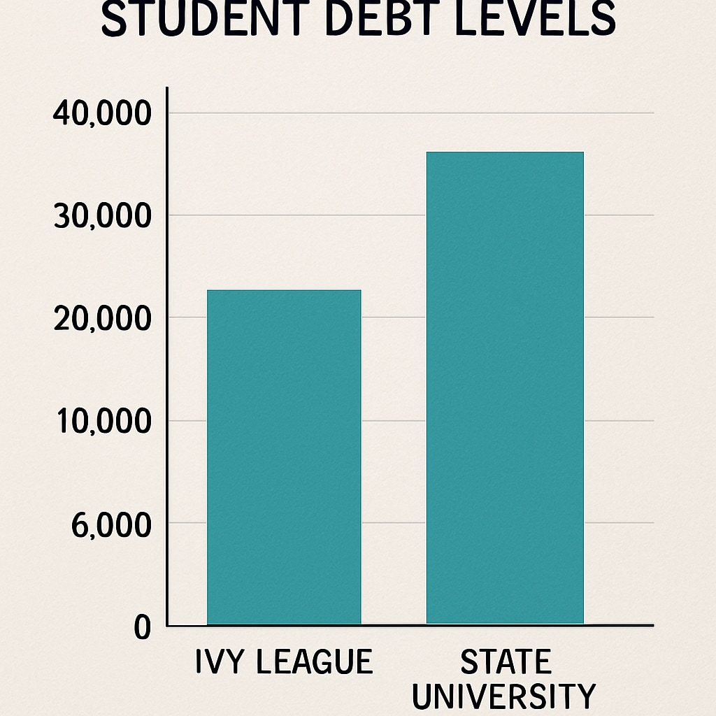 Student debt comparison between Ivy League and state universities