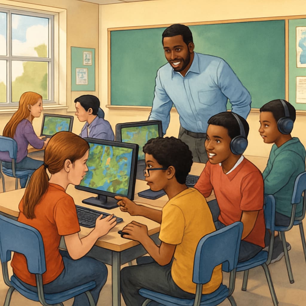 Students engaging in esports-based learning in a classroom setting.